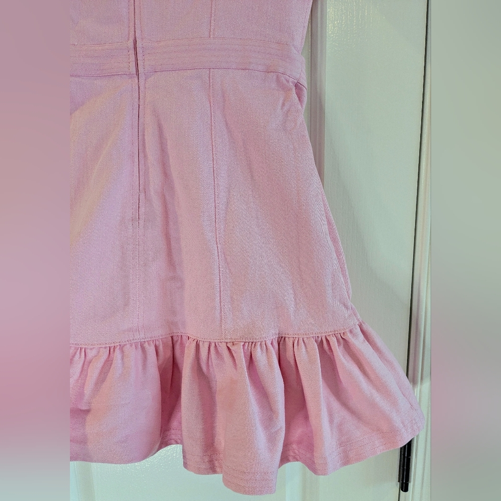 CINQ A SEPT JOSI Pink Quartz Denim Mini Ruffle Dress Sz 8 NWT Romantic Feminine - Picture 13 of 16